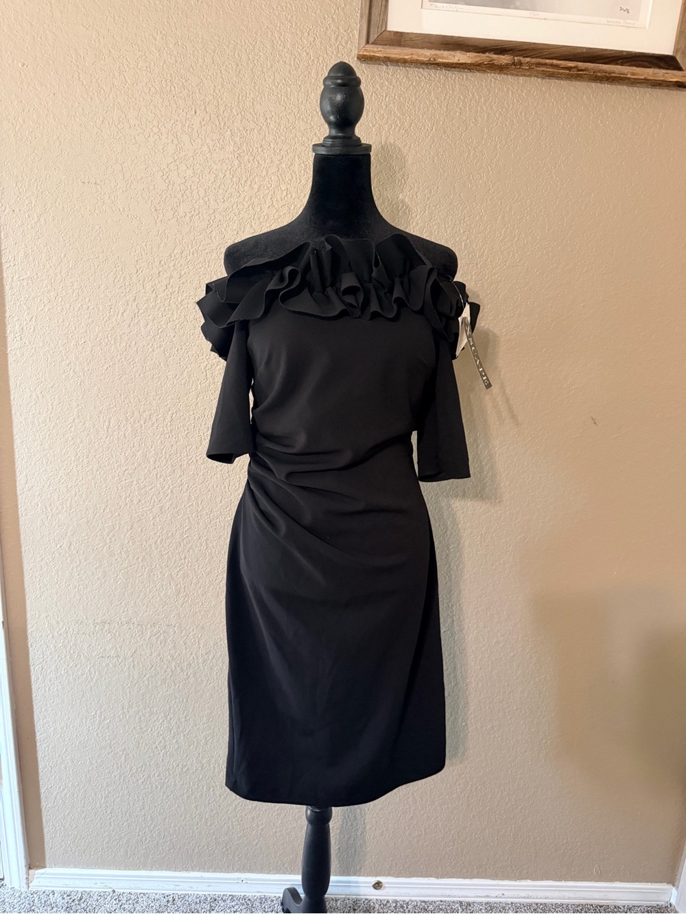 Xscape Black off-Shoulder Ruffle Cocktail Dress
